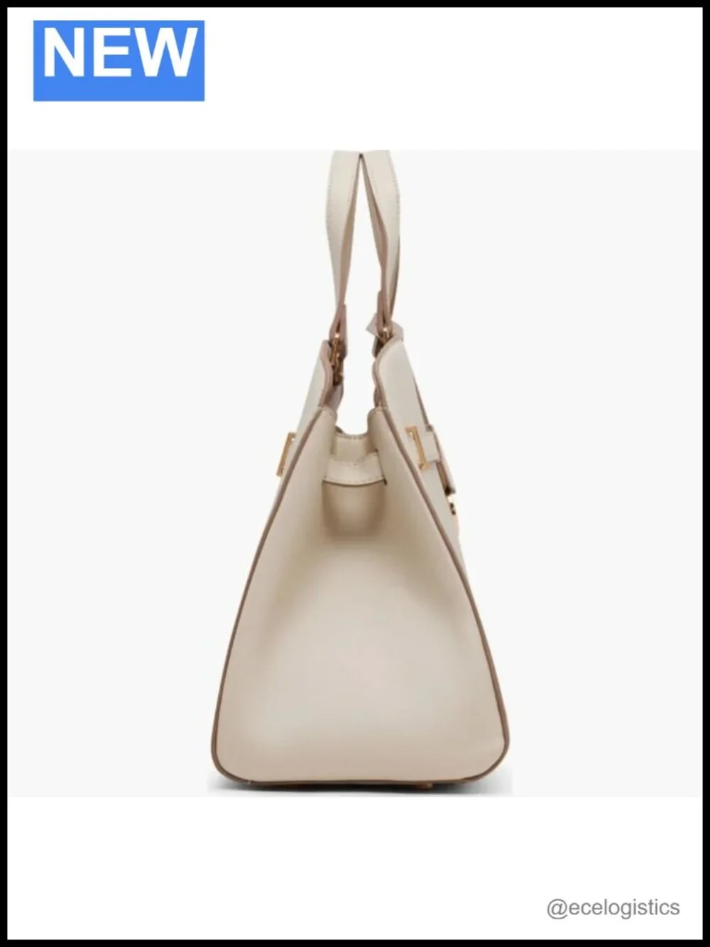Large Faux Leather Belted Satchel Handbag with Crossbody Strap